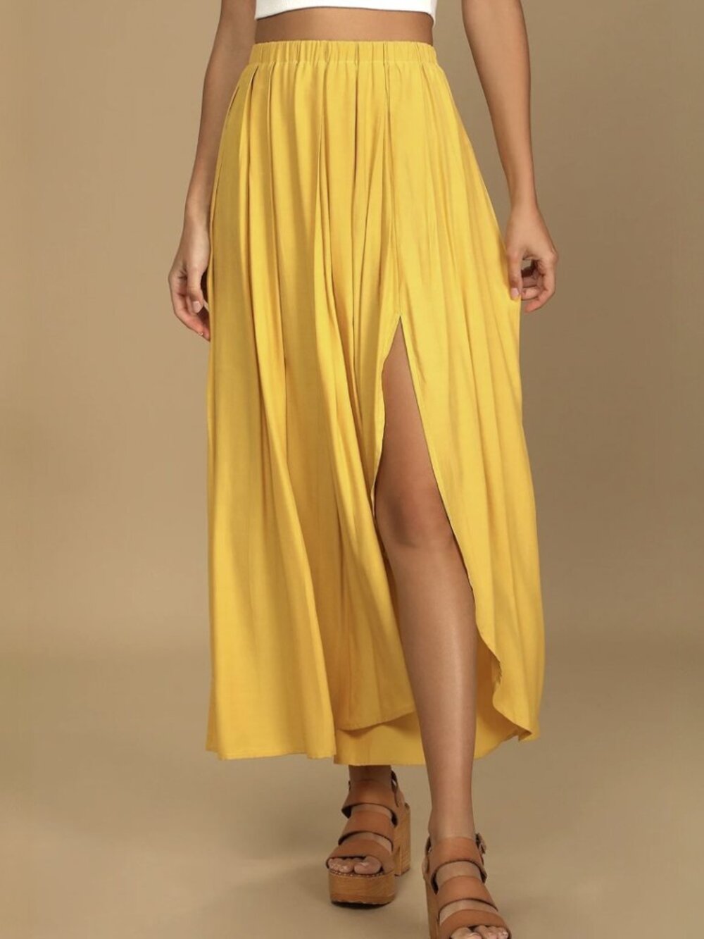 Lulus If You Pleats Yellow Pleated Maxi Skirt NWT - Picture 6 of 12